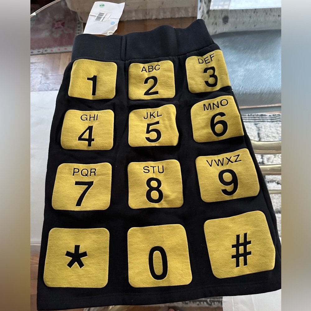 Rare Jeremy Scott Black yellow phone keypad Collectible/archival Pop-Art skirt.S